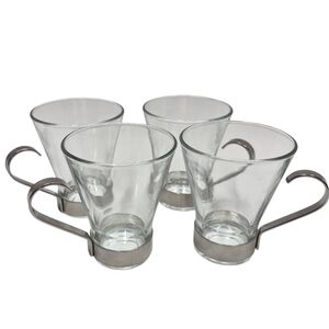 Bormioli Rocco Ypsilon 4 Glass Coffee Cappuccino Cups Stainless Steel Handles